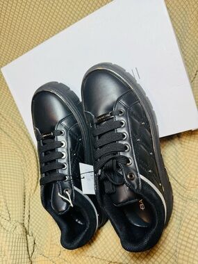 BALDININI Black Quilted Platform LOW TOP leather Sneakers